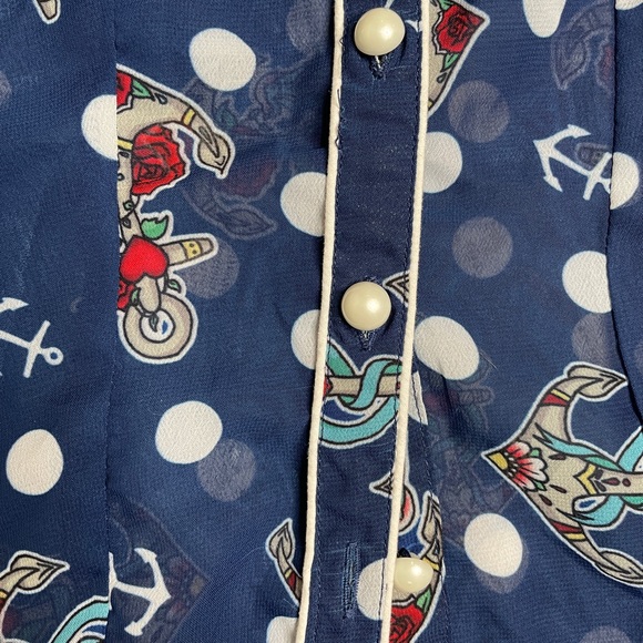 Hell Bunny Oceana Nautical Sailor blouse polka dot anchor print Size small - Picture 2 of 10